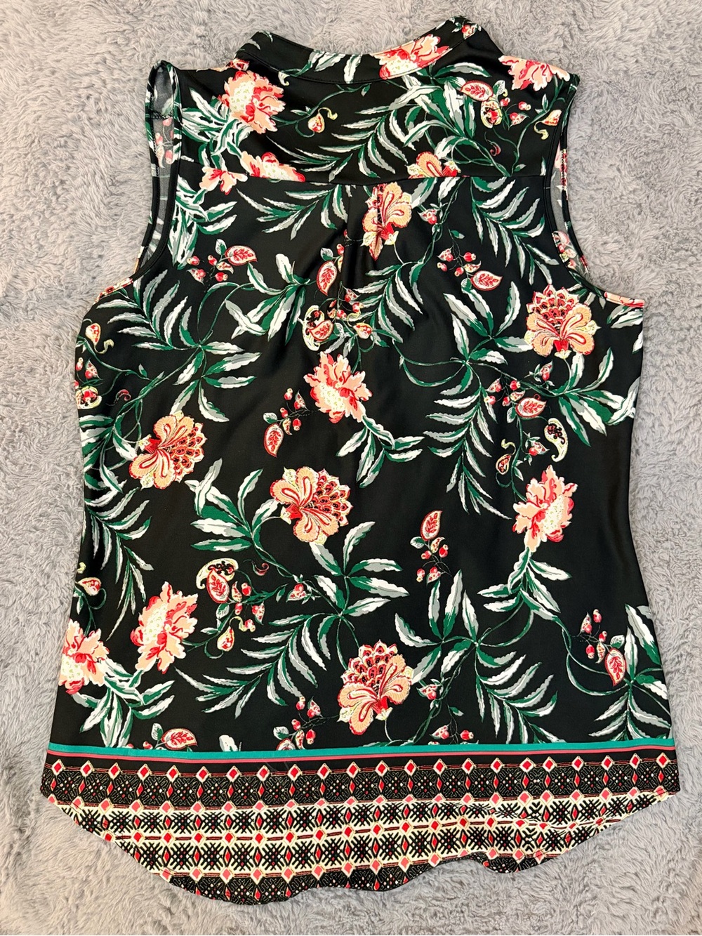 Sleeveless Black Floral V-Neck Women's Top Size L - Picture 3 of 8